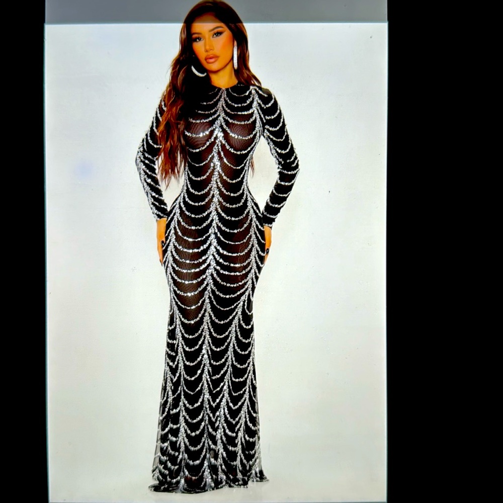 🖤🩶 black rhinestone maxi evening dress🩶🖤